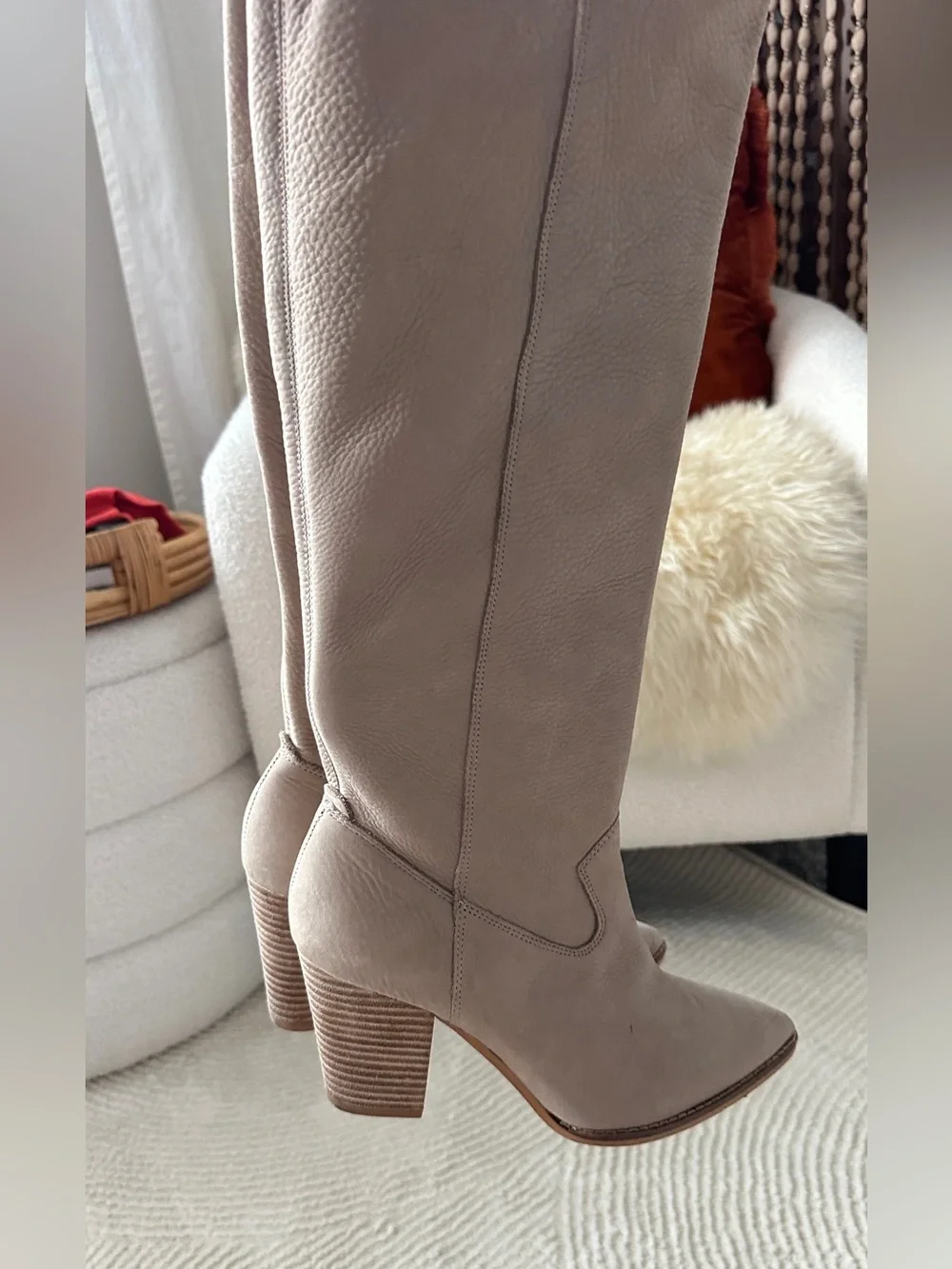 Lucky Brand Tall Leather Western Boots in Taupe Greige Size 8.5M